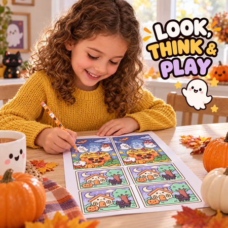 20 Games of Observation and Thinking - Cozy Cutie Halloween Puzzles to Print and Play - real life photo 1