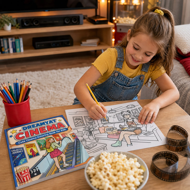 Dreamy Cat at Cinema: 50+ Cute Cinema Coloring Book for Kids - real life photo 2