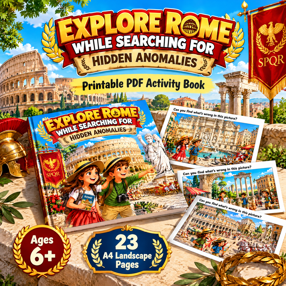 Explore Rome while searching for hidden anomalies - Printable PDF Activity Book