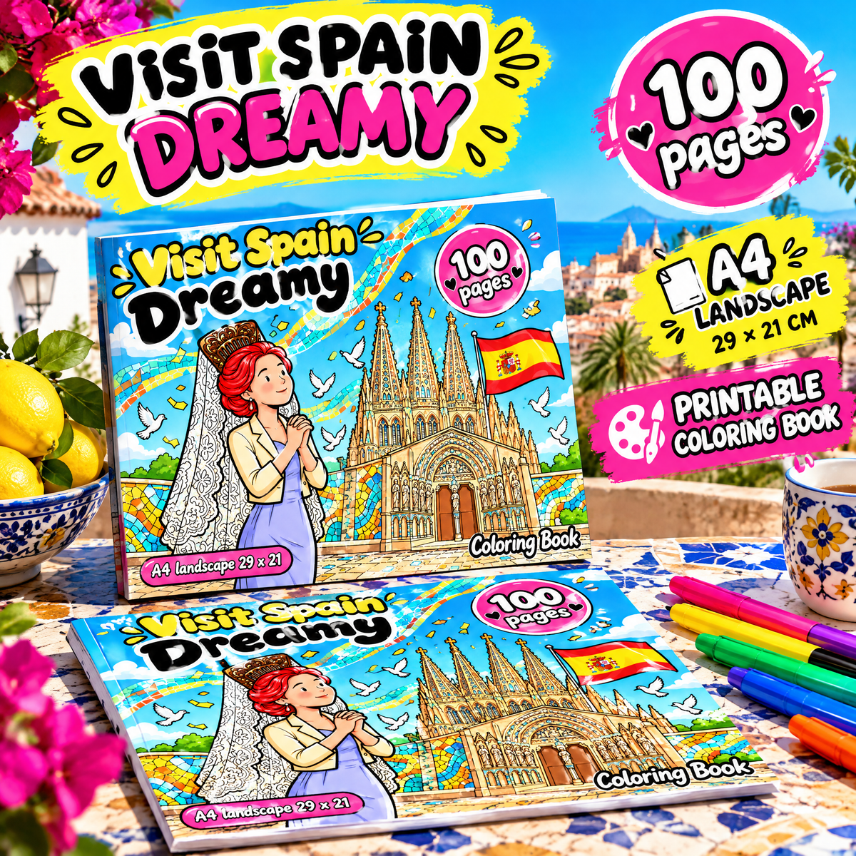 Visit Spain Dreamy – Colorful Spain Travel Coloring Book