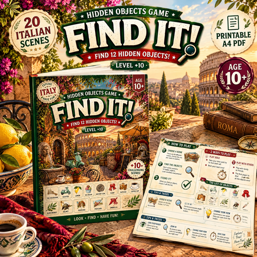 Dreamy Rome Italy – Find 12 Hidden Objects Activity Book