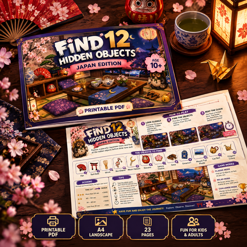 Find 12 Hidden Objects – Japan Edition Puzzle Book