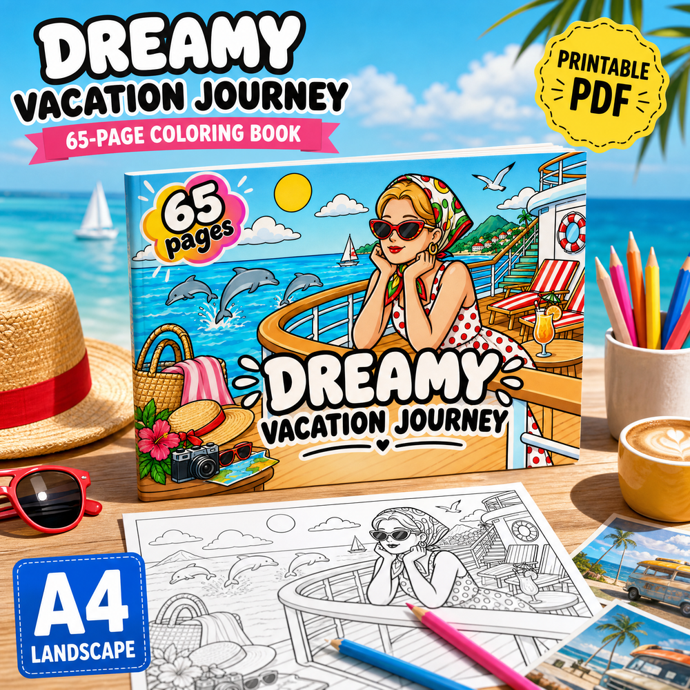 Dreamy Vacation Journey 65 Pages Coloring Book Printable PDF.pdf