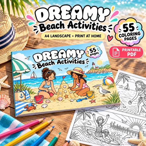 Dreamy Beach: Coloring and Activity Book