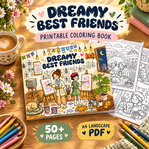 Dreamy Best Friends Printable Coloring Book – 50+ Cozy Coloring Page