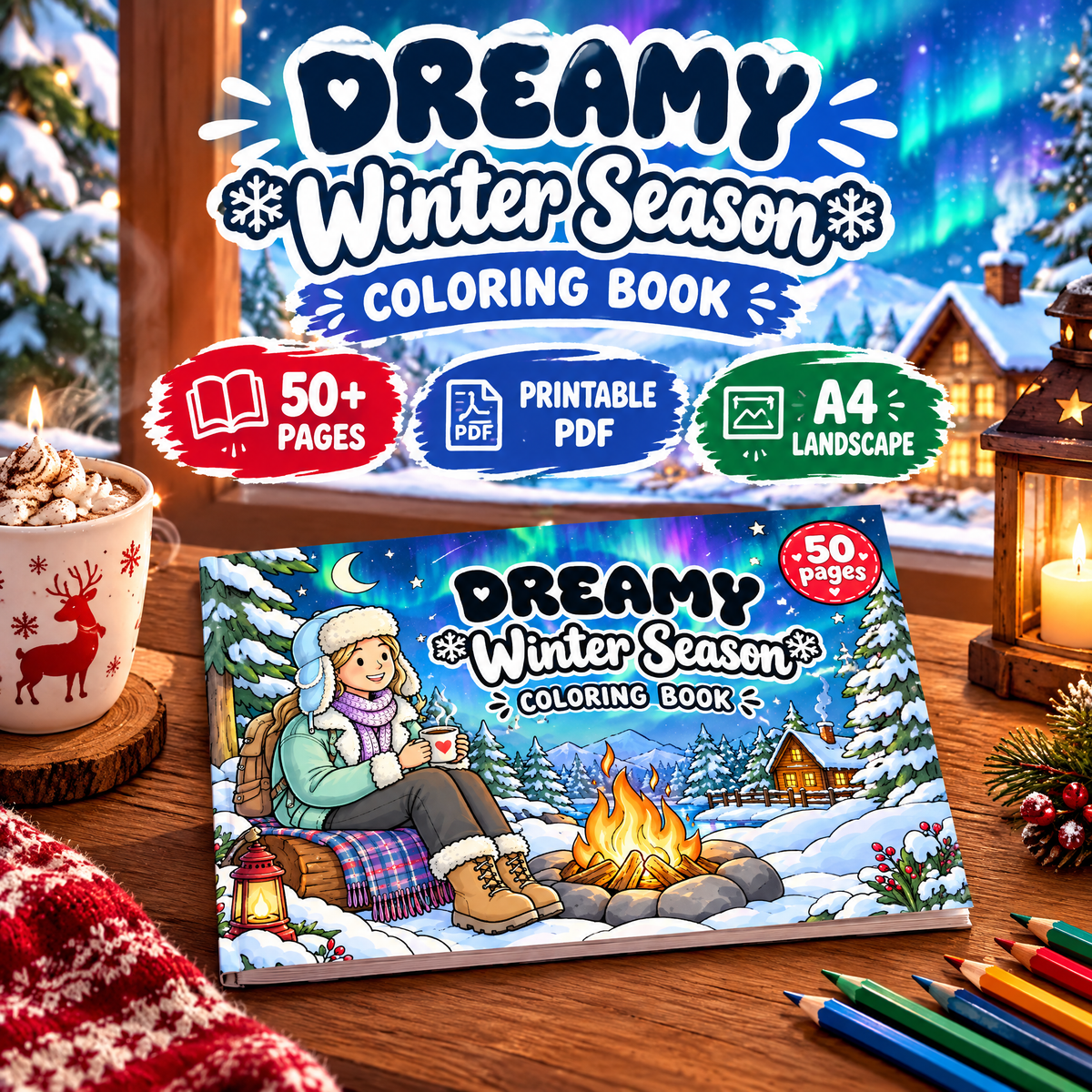 Dreamy Winter Season Coloring Book – 50 Printable Cozy Winter Pages