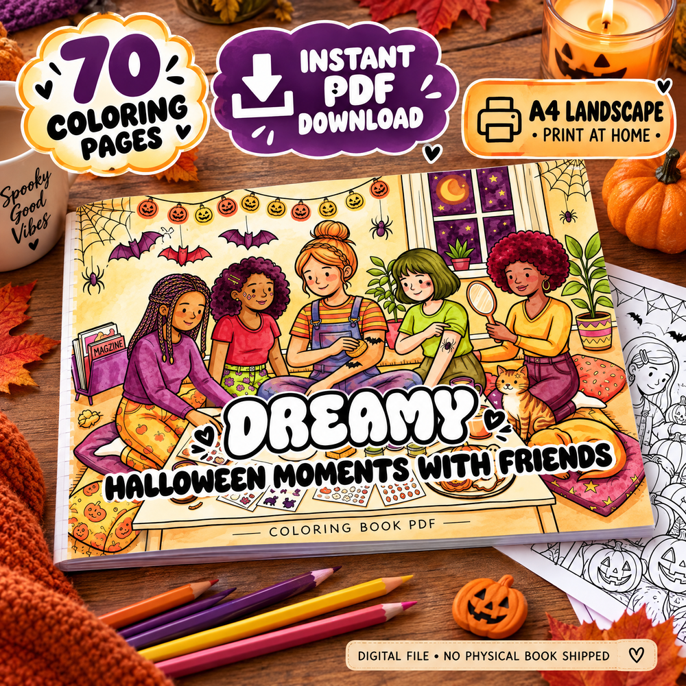Dreamy Halloween Moments with Friends  A Coloring Book for Spooky Days and Cozy Nights