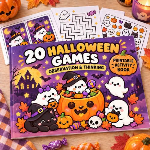 20 Games of Observation and Thinking  - Cozy Cutie Halloween Puzzles to Print and Play