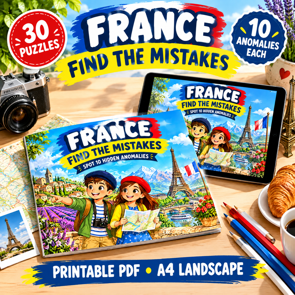 France Find the Mistakes – Printable Activity Book