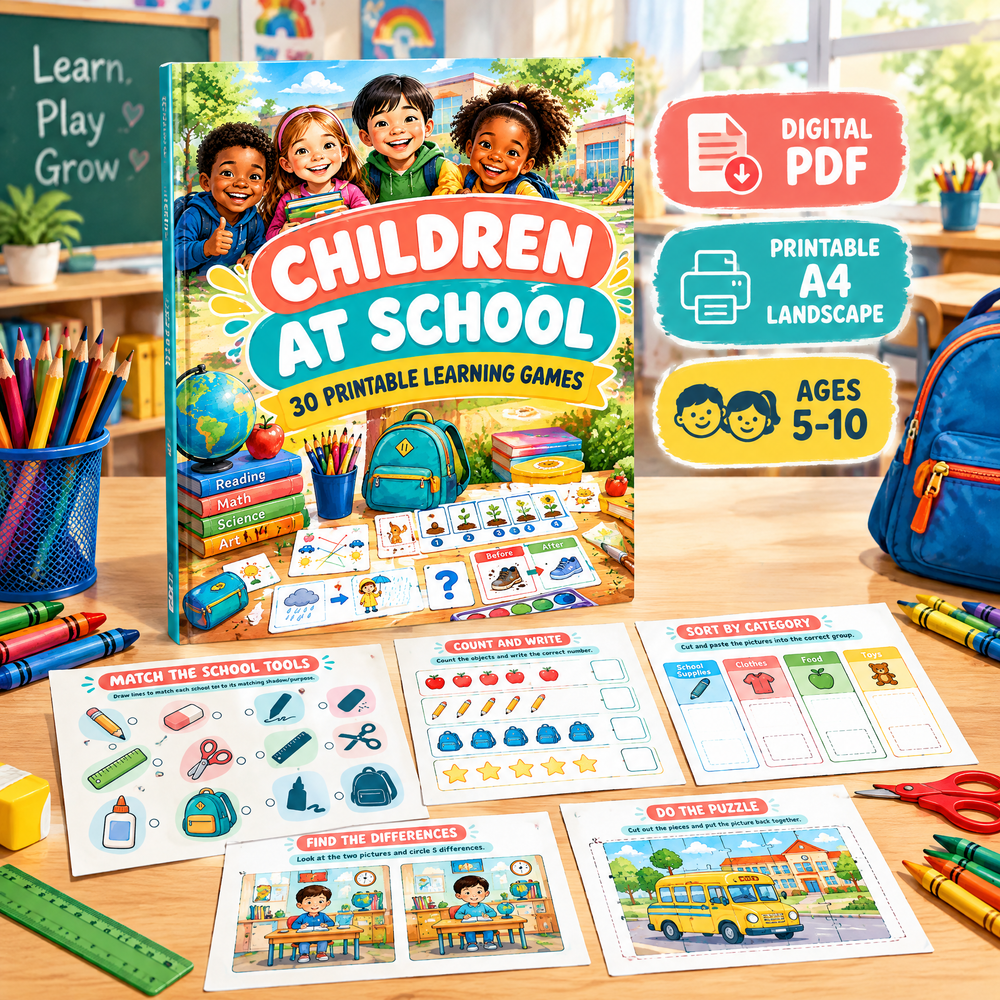 Children at School 30 Printable Learning Games for Kids Ages 5–10