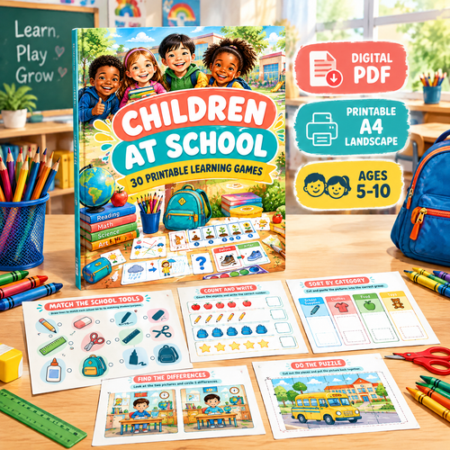 Children at School 30 Printable Learning Games for Kids Ages 5–10