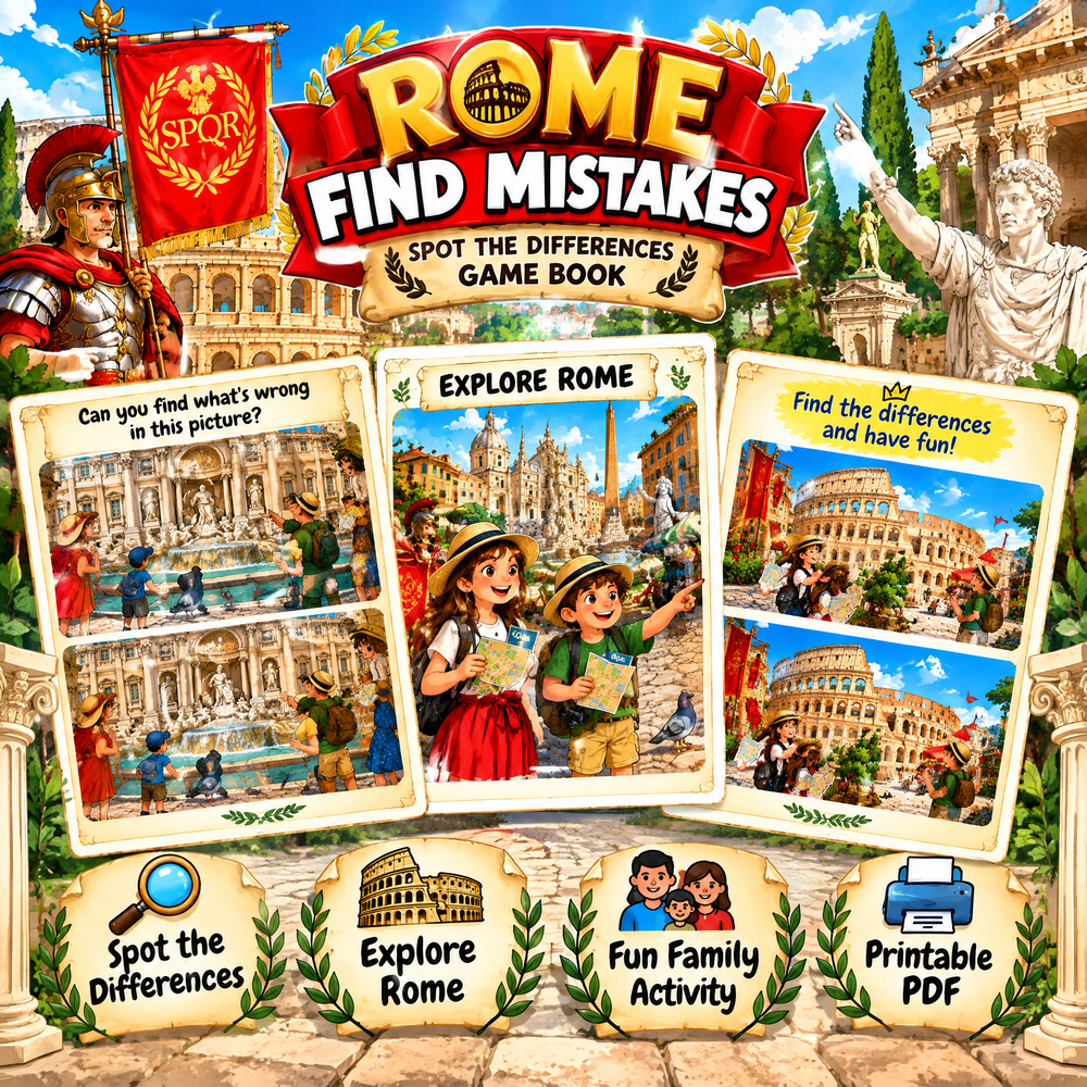 Explore Rome while searching for hidden anomalies - Printable PDF Activity Book