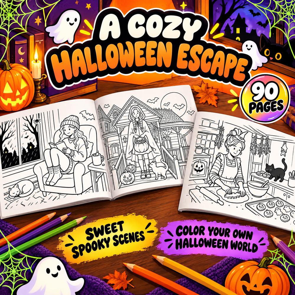 Dreamy Vibe Halloween Coloring Book PDF  Cozy Spooky Fun for Every Coloring Lover!