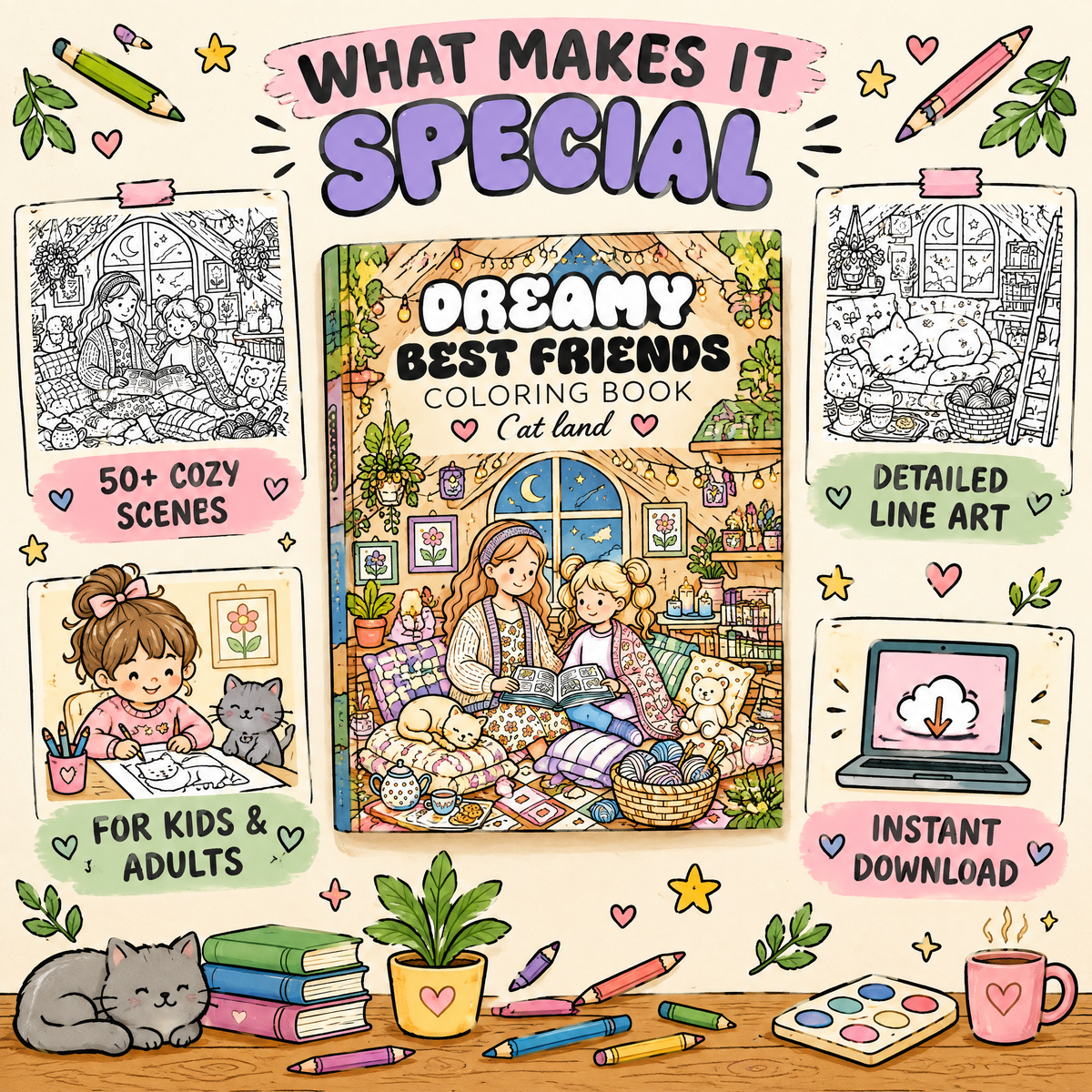 Dreamy Best Friends Printable Coloring Book – 50+ Cozy Coloring Page