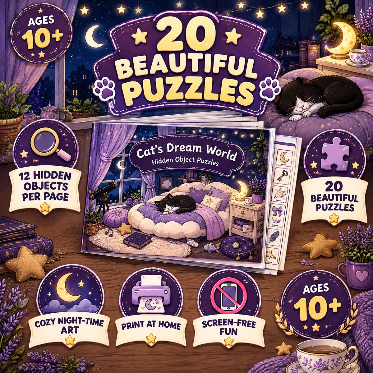 Cat's Dream World – Printable Hidden Objects Game