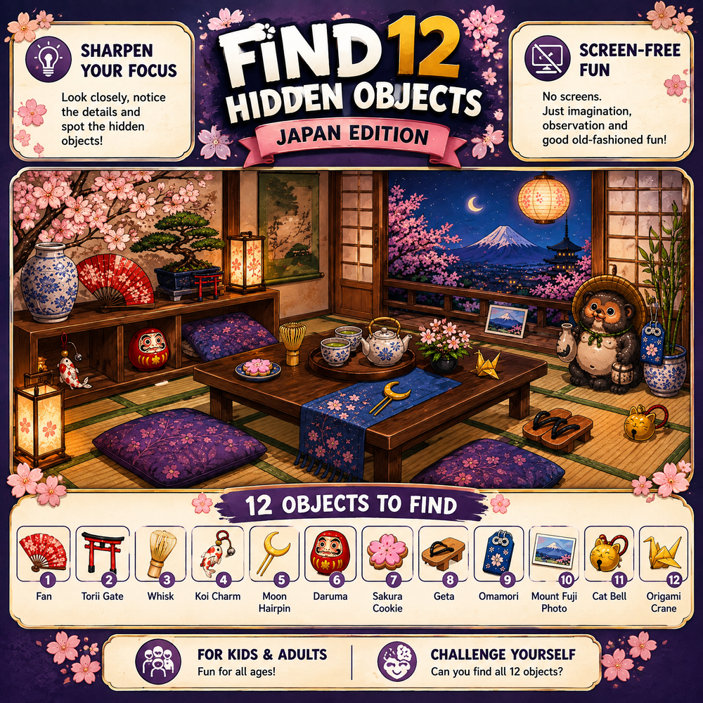 Find 12 Hidden Objects – Japan Edition Puzzle Book