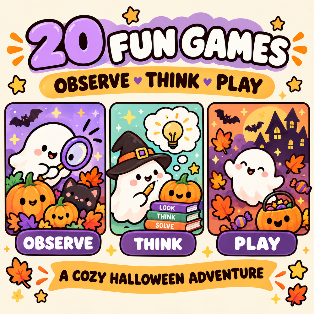 20 Games of Observation and Thinking  - Cozy Cutie Halloween Puzzles to Print and Play