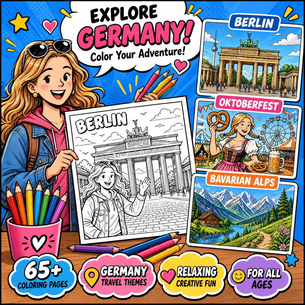 Dreamy Visit Germany: A Cozy Coloring Book for Adults &amp; Kids
