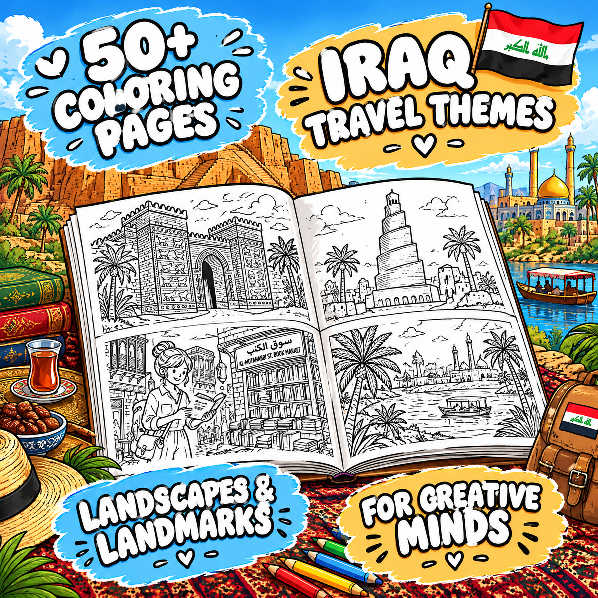 Dreamy Travel to Iraq – Coloring Book Travel Edition