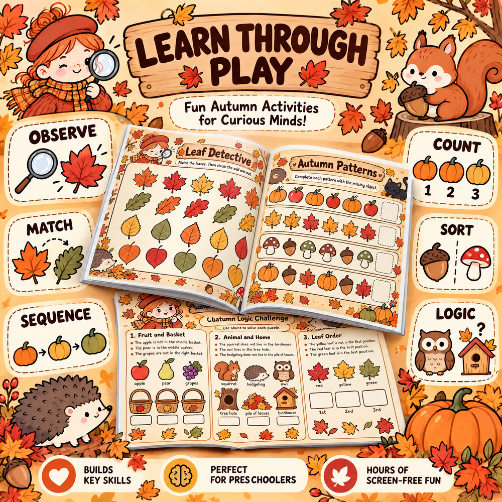 Autumn: Learn, Discover &amp; Play  Explore Autumn Through Counting, Matching, Patterns and Logic