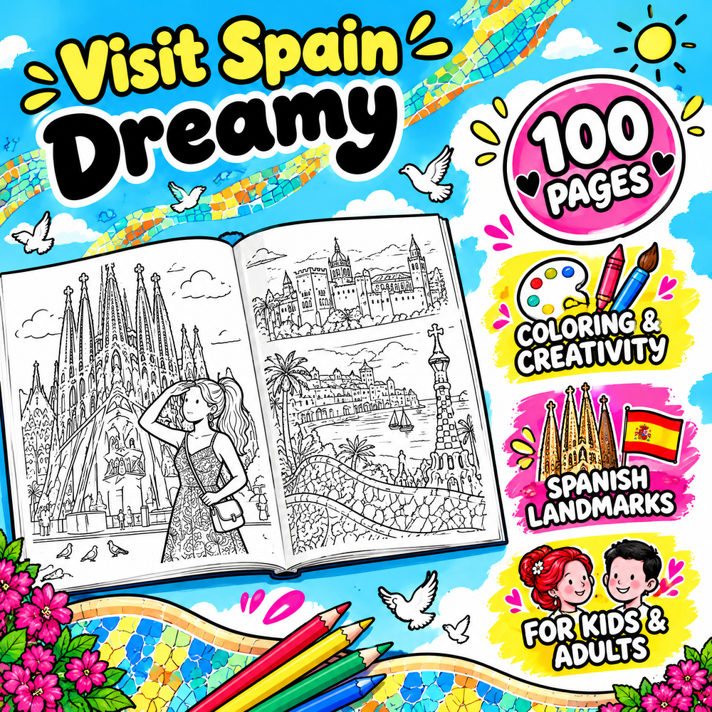 Visit Spain Dreamy – Colorful Spain Travel Coloring Book