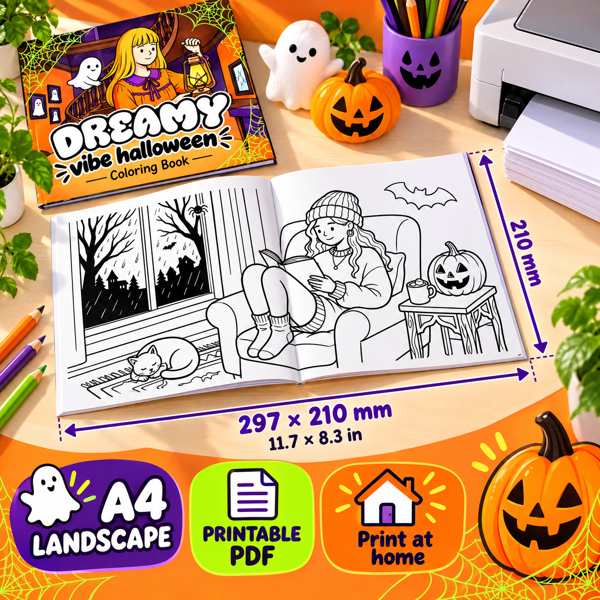 Dreamy Vibe Halloween Coloring Book PDF  Cozy Spooky Fun for Every Coloring Lover!