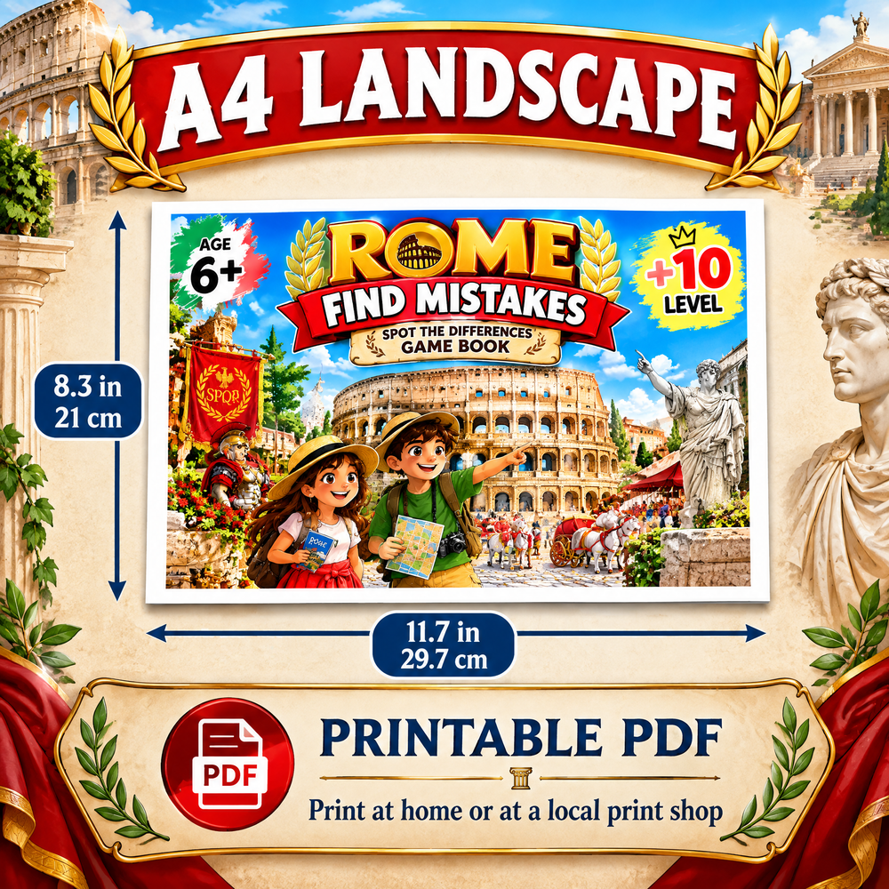 Explore Rome while searching for hidden anomalies - Printable PDF Activity Book