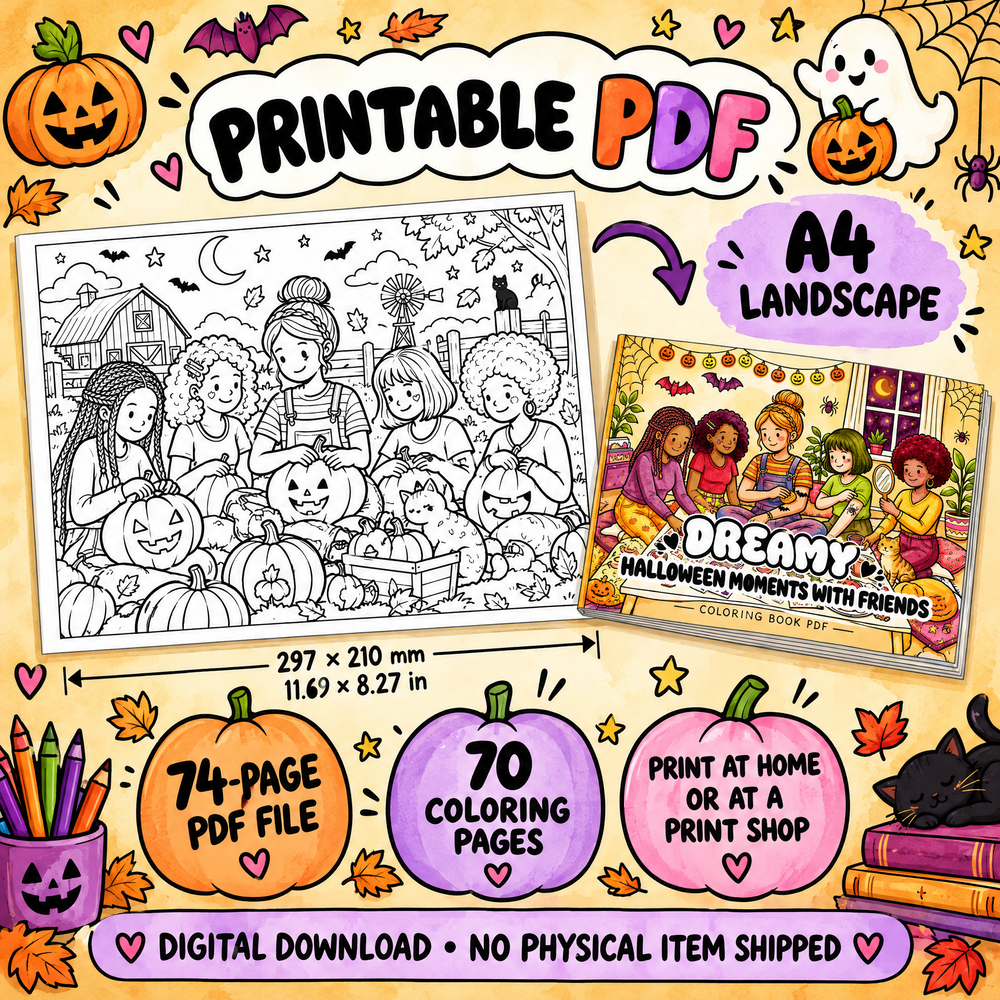 Dreamy Halloween Moments with Friends  A Coloring Book for Spooky Days and Cozy Nights