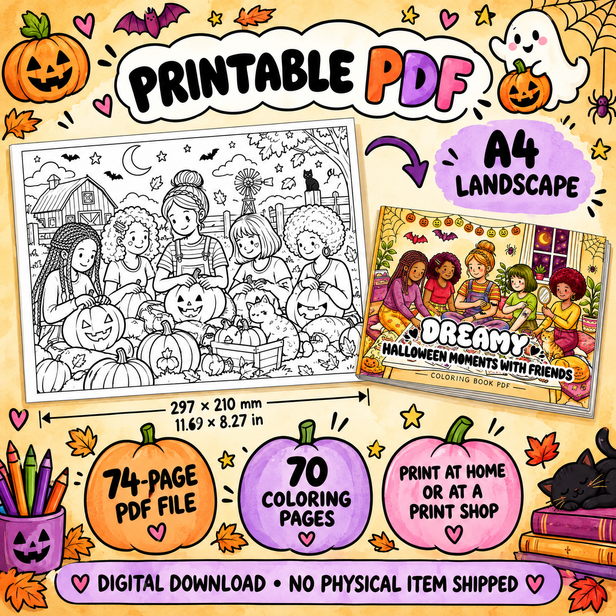 Dreamy Halloween Moments with Friends  A Coloring Book for Spooky Days and Cozy Nights