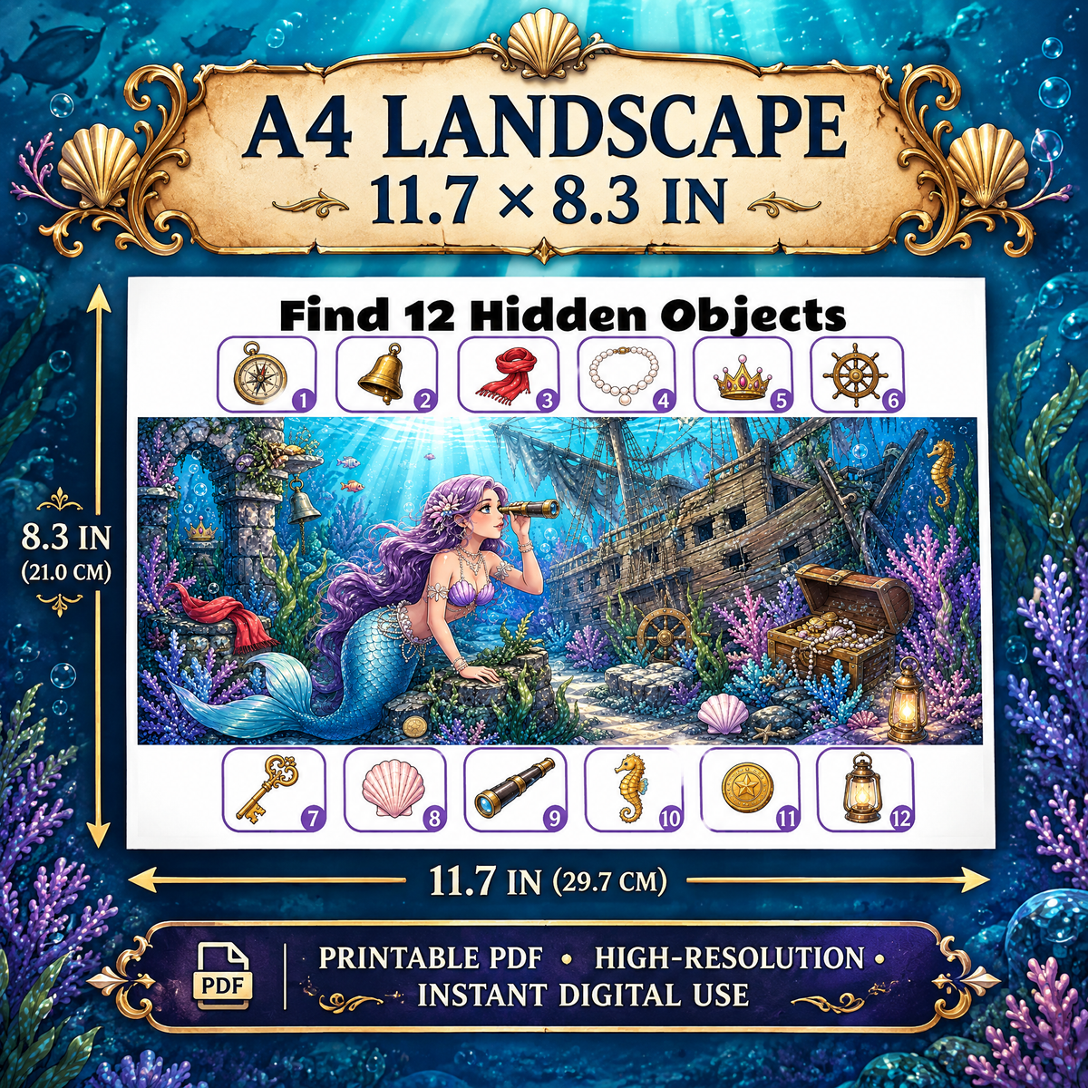 Dreamy Mermaid Hidden Objects – Challenge Edition Activity Book