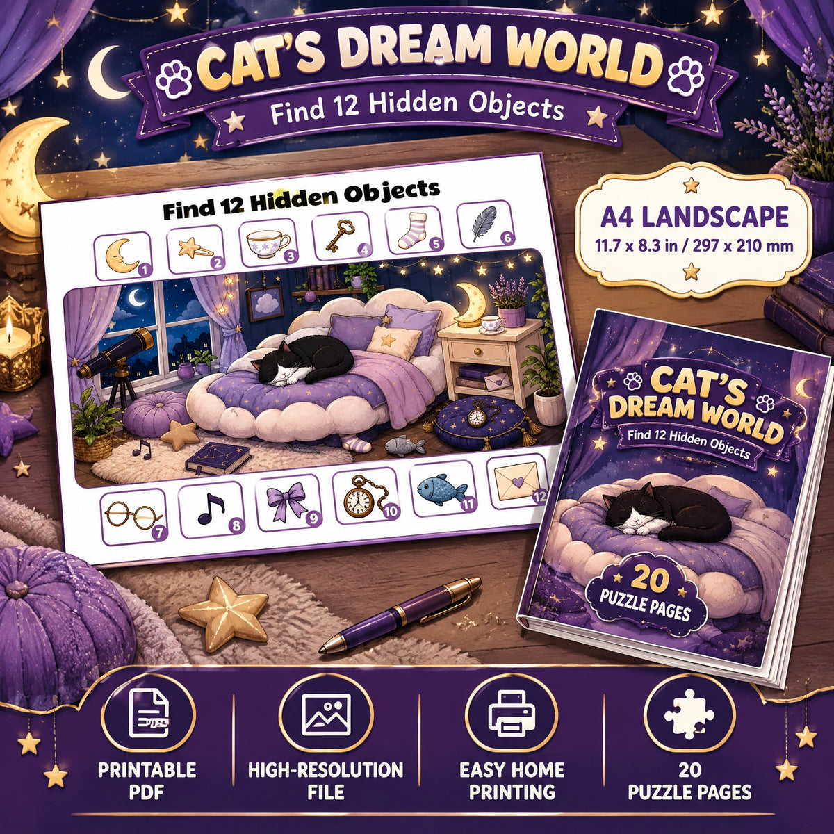 Cat's Dream World – Printable Hidden Objects Game