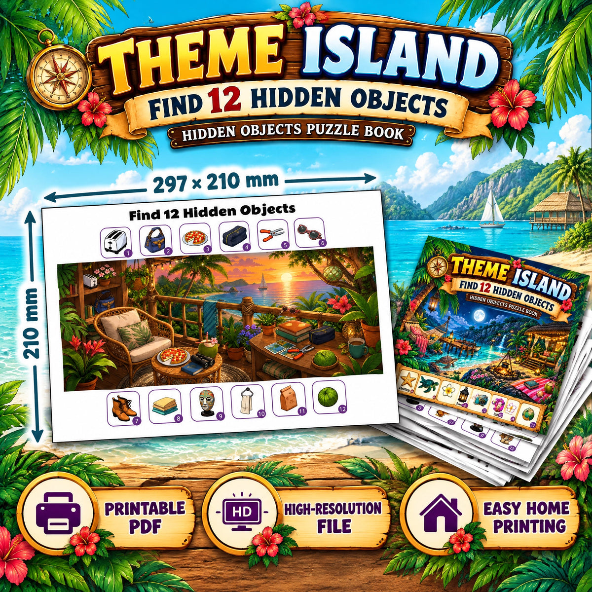 Theme Island Hidden Objects – Tropical Adventure Activity Book