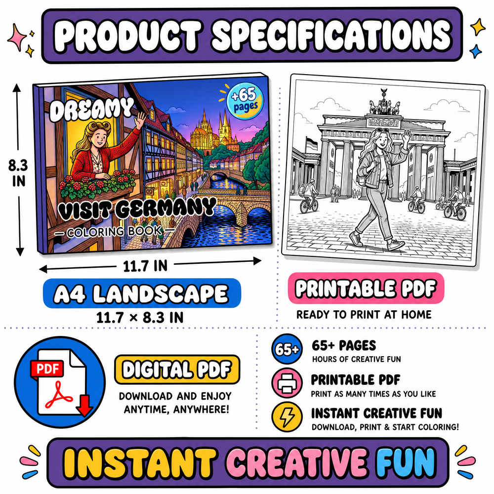 Dreamy Visit Germany: A Cozy Coloring Book for Adults &amp; Kids