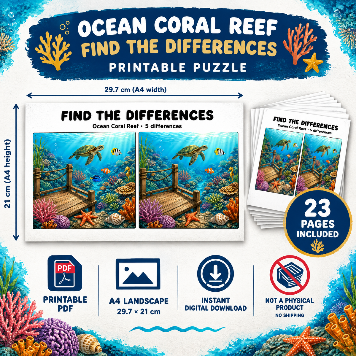 Find the Differences: Ocean Adventures – 20 Pages Printable PDF Activity Book
