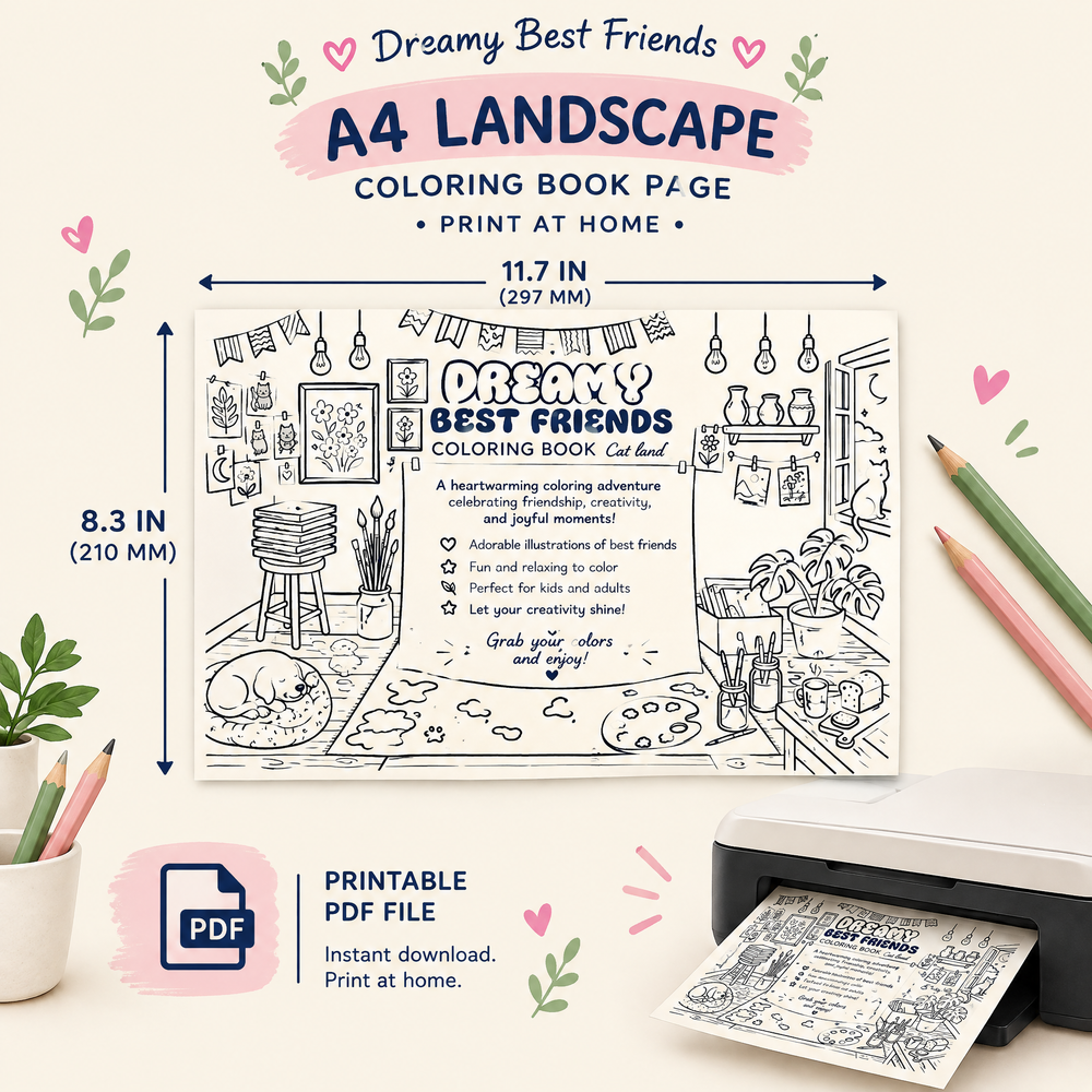 Dreamy Best Friends Printable Coloring Book – 50+ Cozy Coloring Page