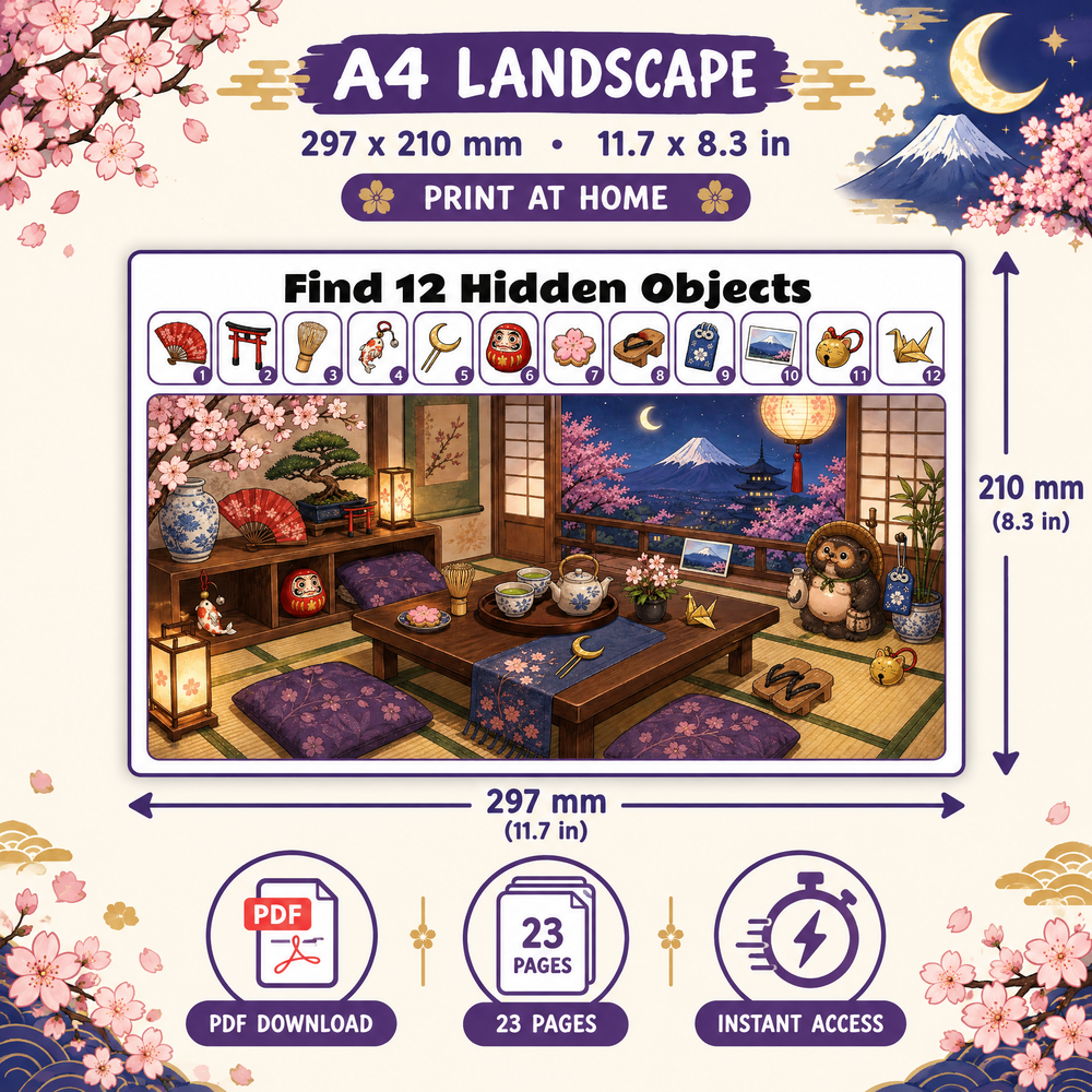Find 12 Hidden Objects – Japan Edition Puzzle Book
