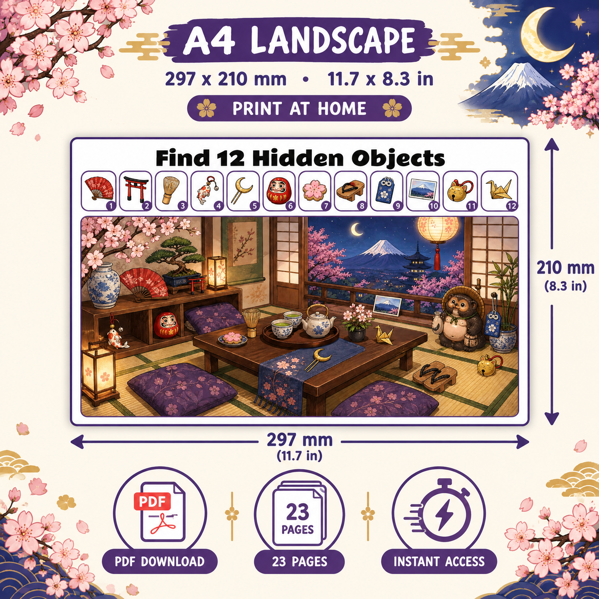 Find 12 Hidden Objects – Japan Edition Puzzle Book