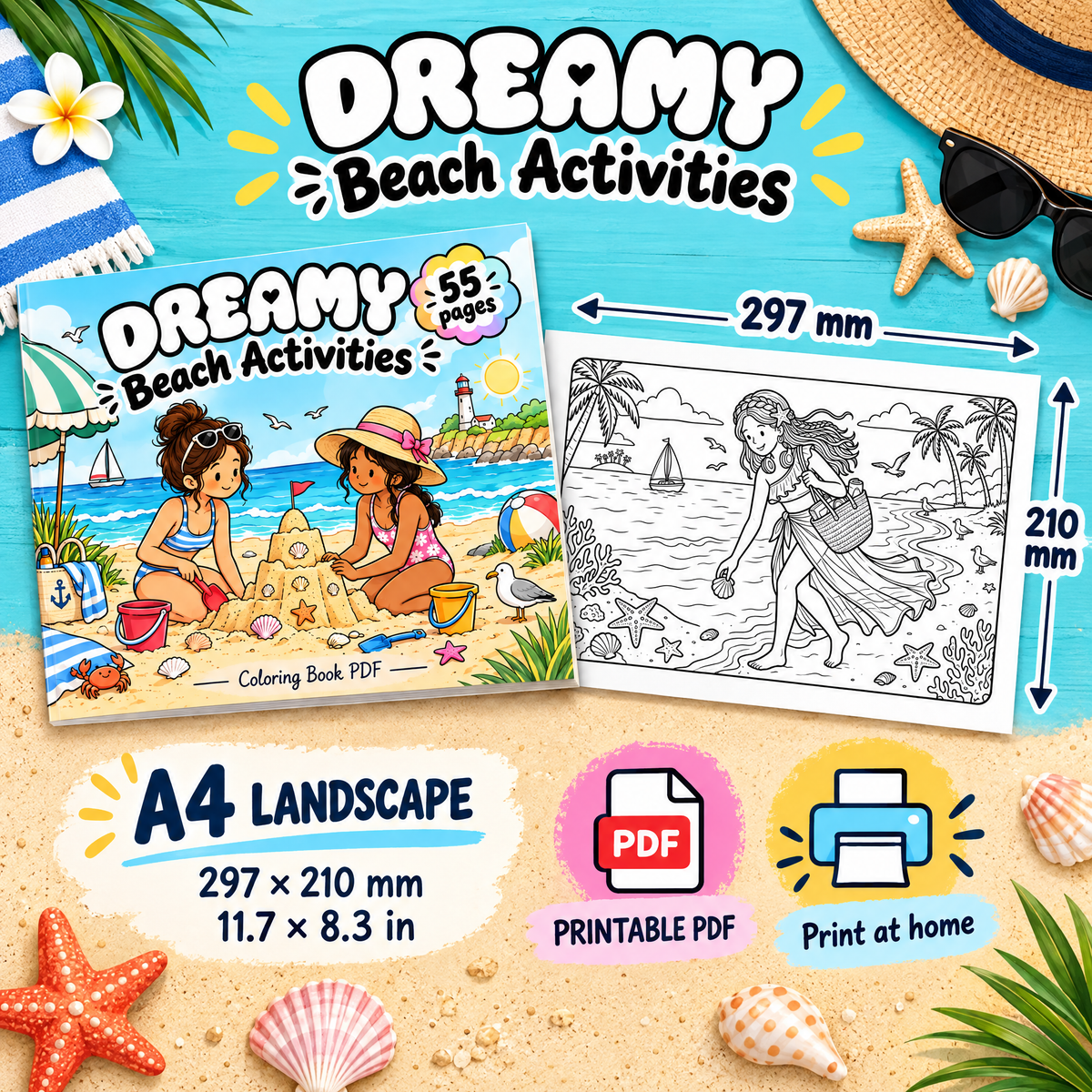 Dream Beach: Coloring and Activity Book