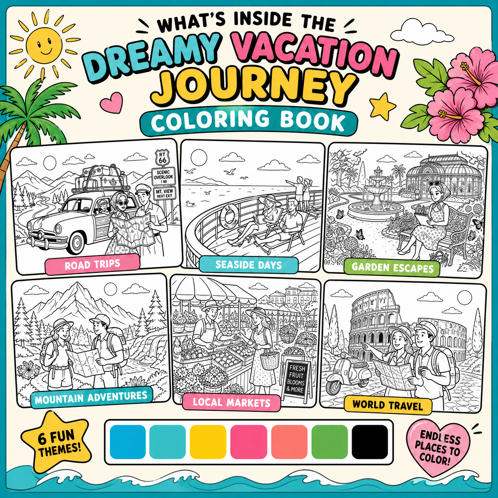 Dreamy Vacation Journey 65 Pages Coloring Book Printable PDF.pdf