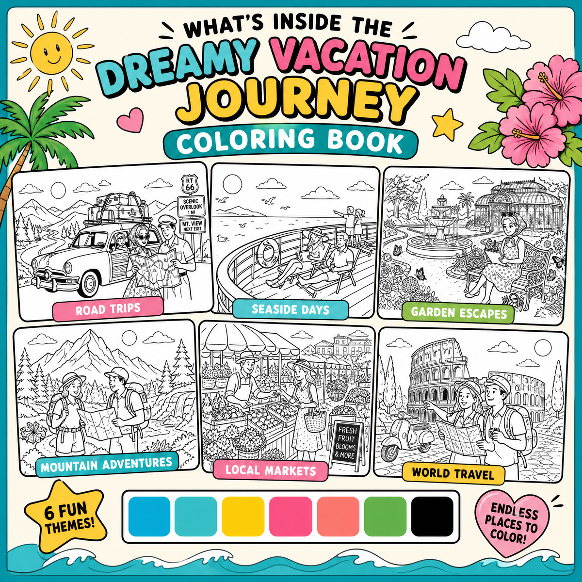 Dreamy Vacation Journey 65 Pages Coloring Book Printable PDF.pdf