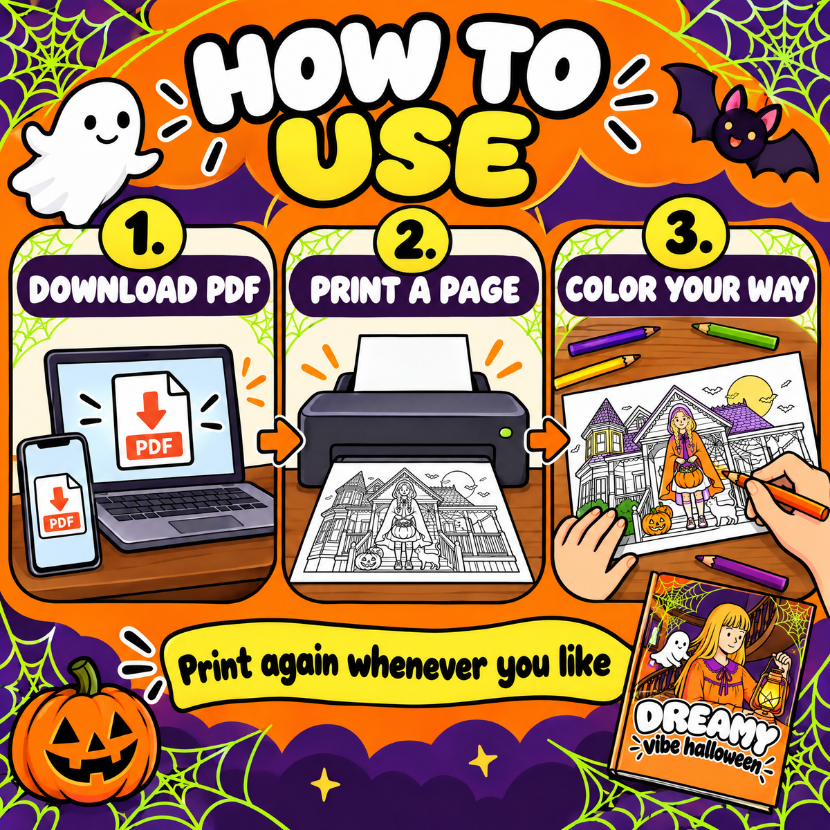 Dreamy Vibe Halloween Coloring Book PDF  Cozy Spooky Fun for Every Coloring Lover!