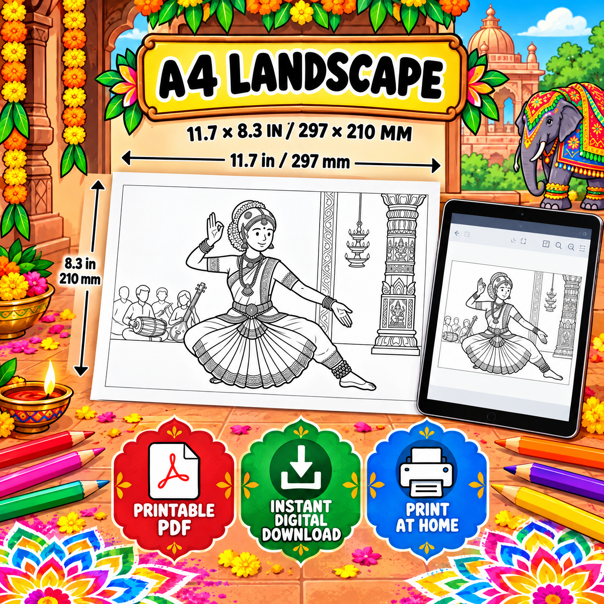 Dreamy India Journey 100 Pages Coloring Book  Printable PDF
