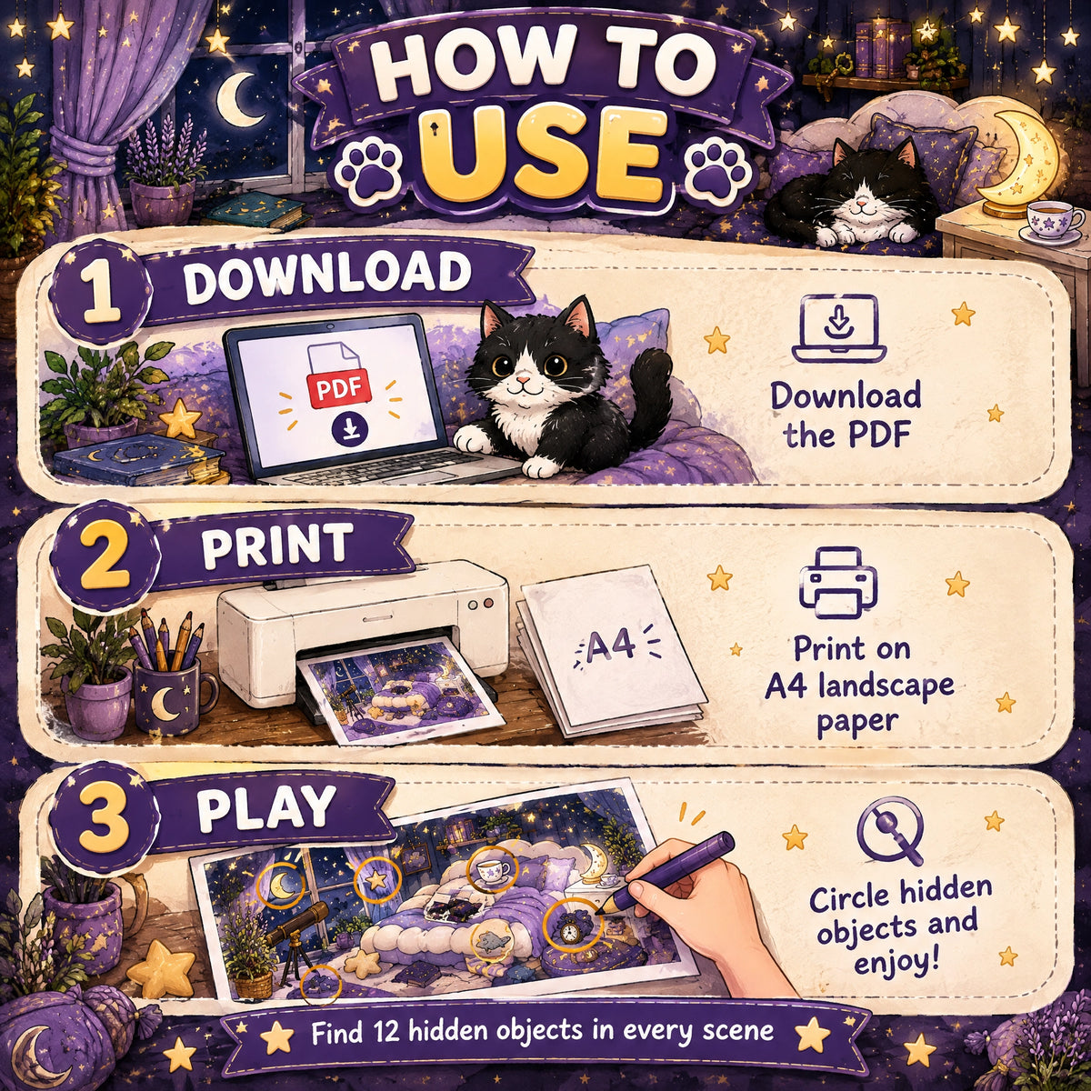 Cat's Dream World – Printable Hidden Objects Game