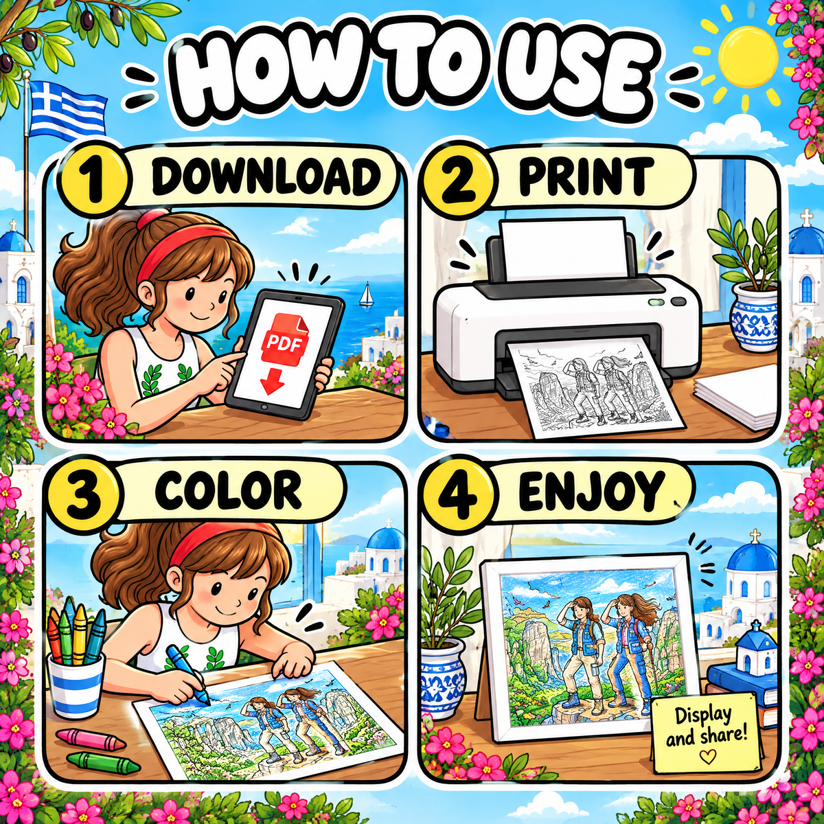 Dreamy Then Visit Greece — Coloring Book for Kids