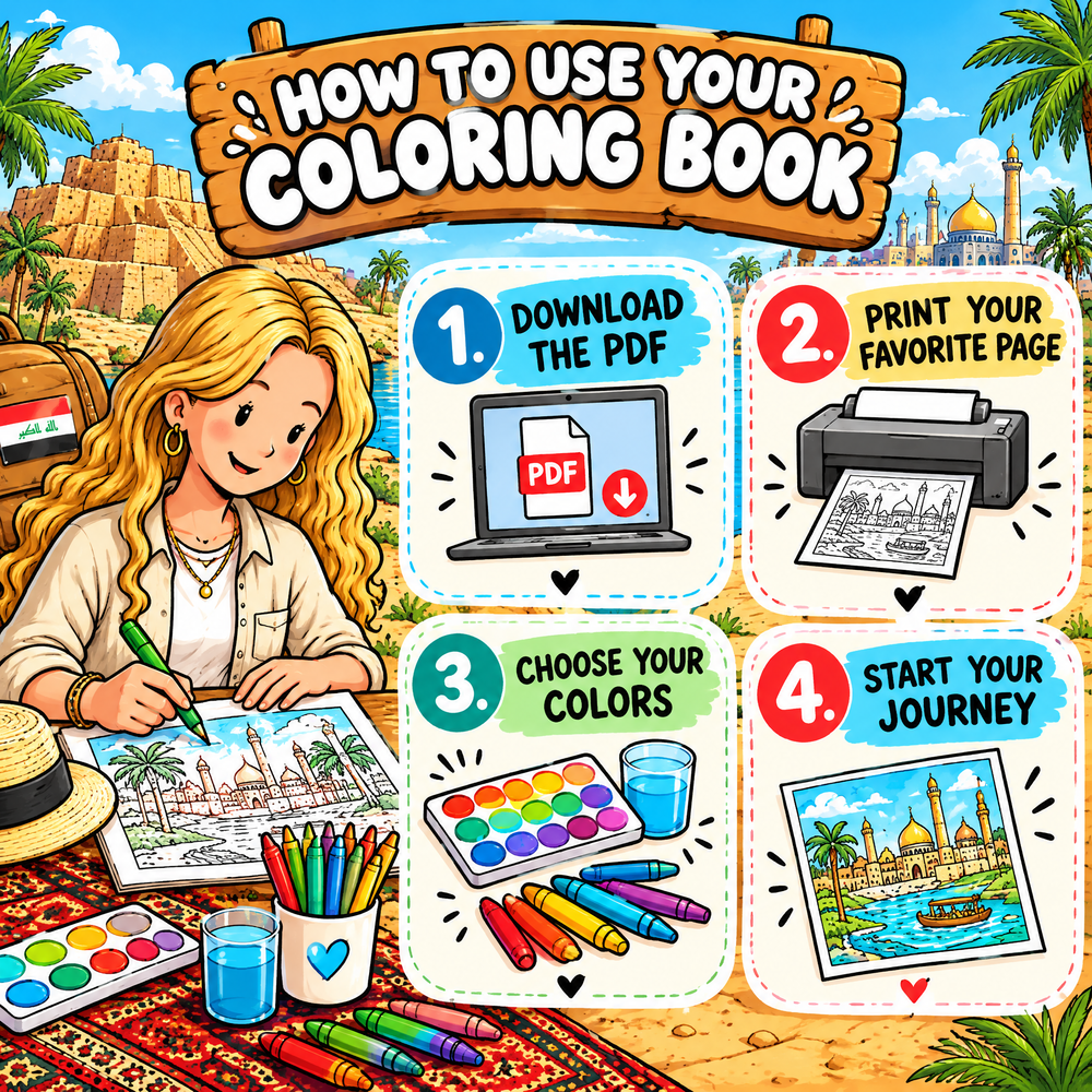 Dreamy Travel to Iraq – Coloring Book Travel Edition
