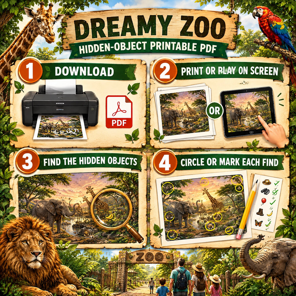 Dreamy Zoo – Find 12 Hidden Objects Activity Book