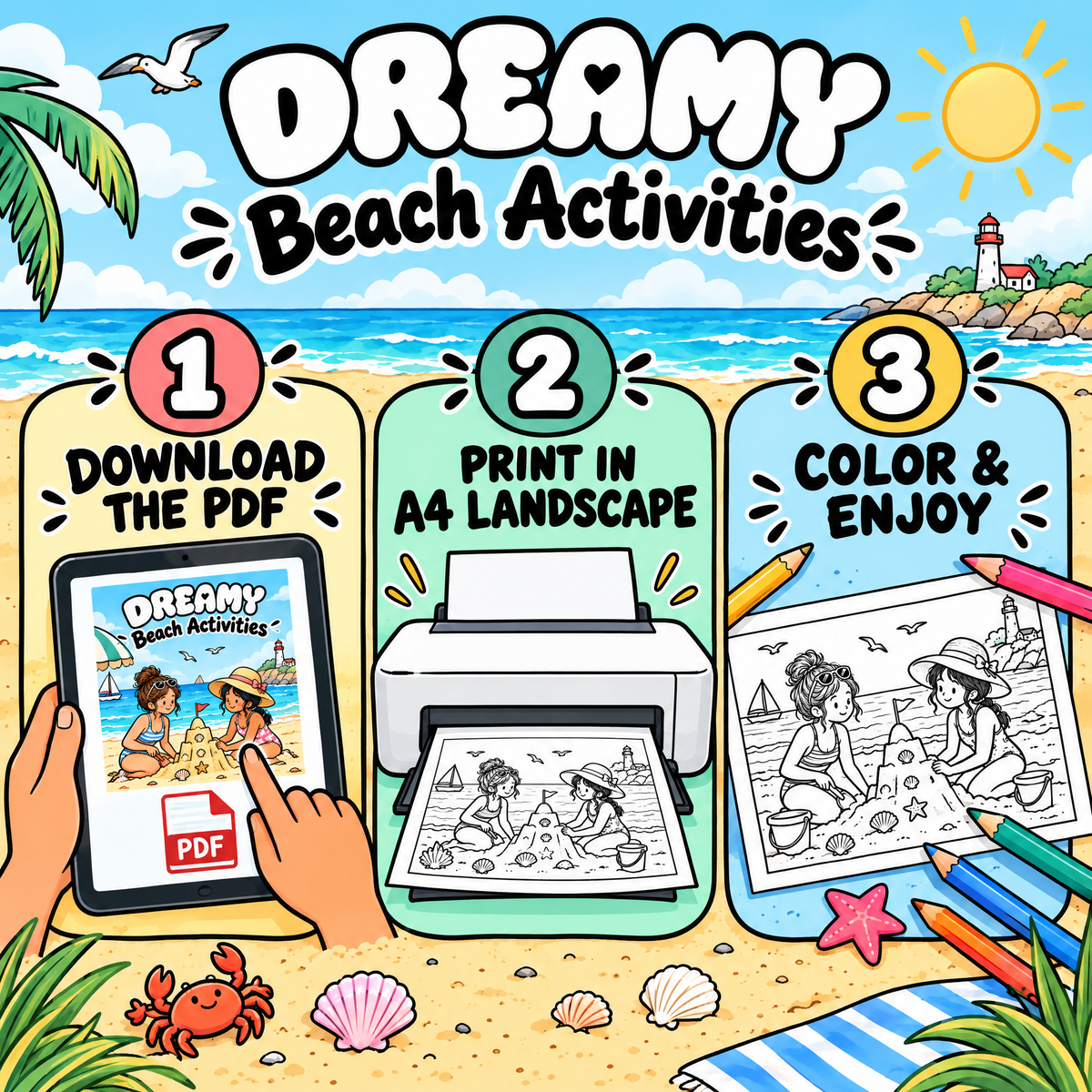 Dream Beach: Coloring and Activity Book