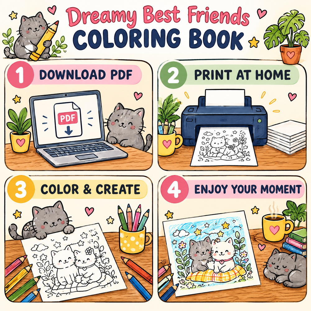 Dreamy Best Friends Printable Coloring Book – 50+ Cozy Coloring Page