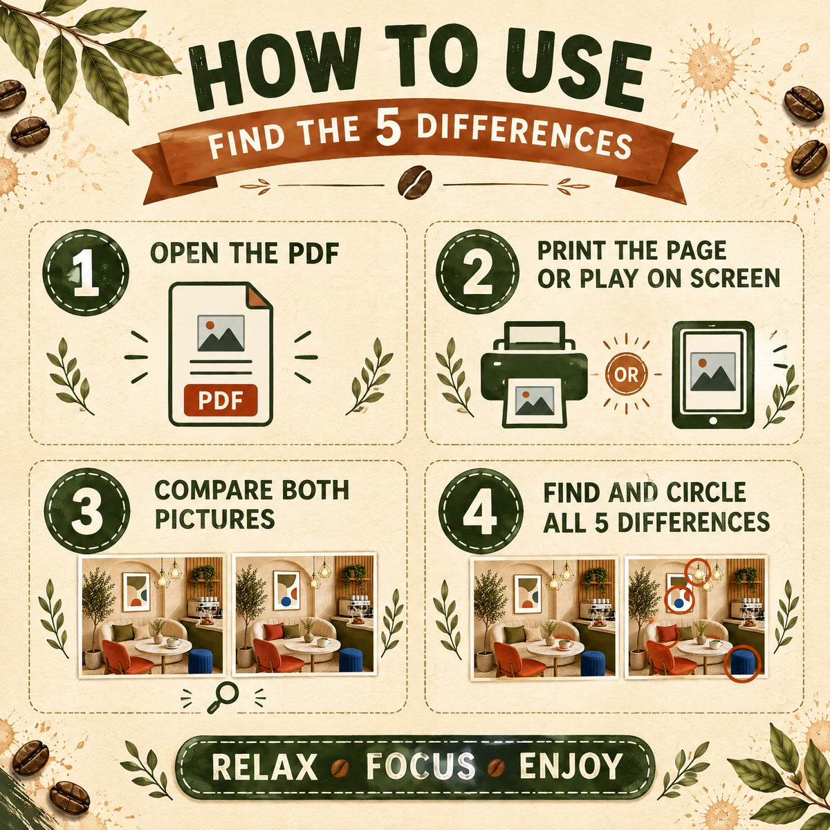 Find the Differences – Dreamy Café Edition Puzzle Book