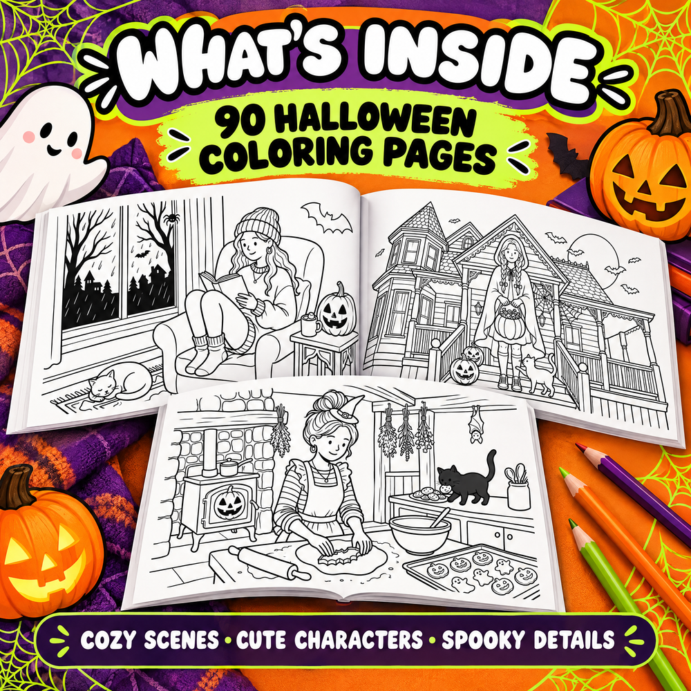 Dreamy Vibe Halloween Coloring Book PDF  Cozy Spooky Fun for Every Coloring Lover!